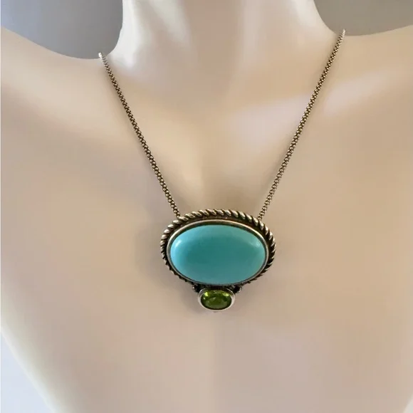 SU Turquoise Peridot Sterling Silver Pendant and Chain BEAUTIFUL 🔥 - Picture 3 of 4